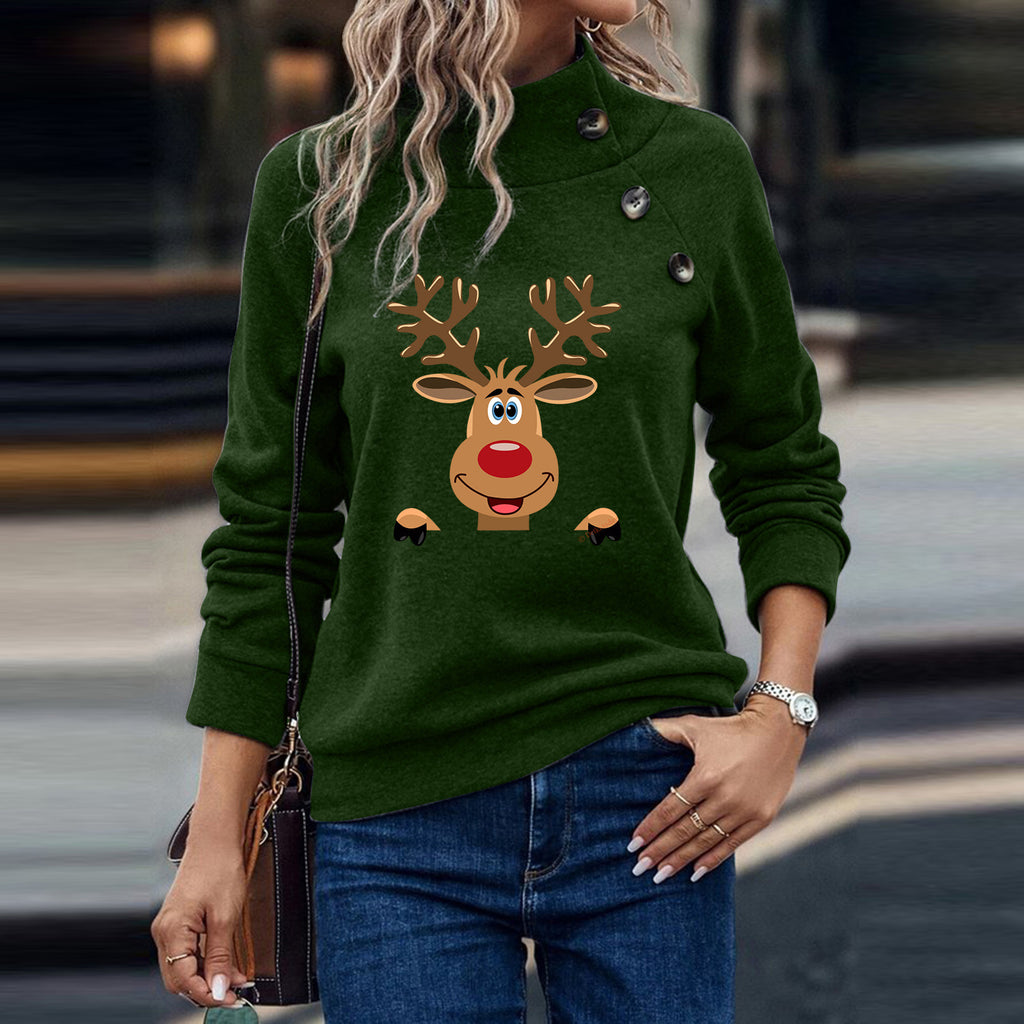 Deer Cartoon Turtleneck Loose Long Sleeve Sweater