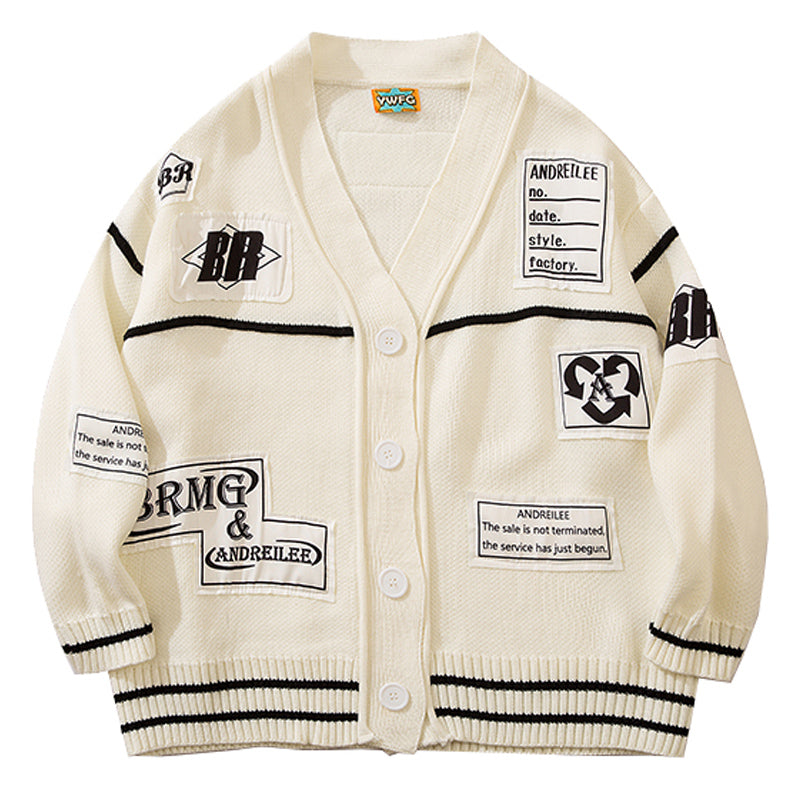 Men's Oversized Knitted Cardigan with Letter Print