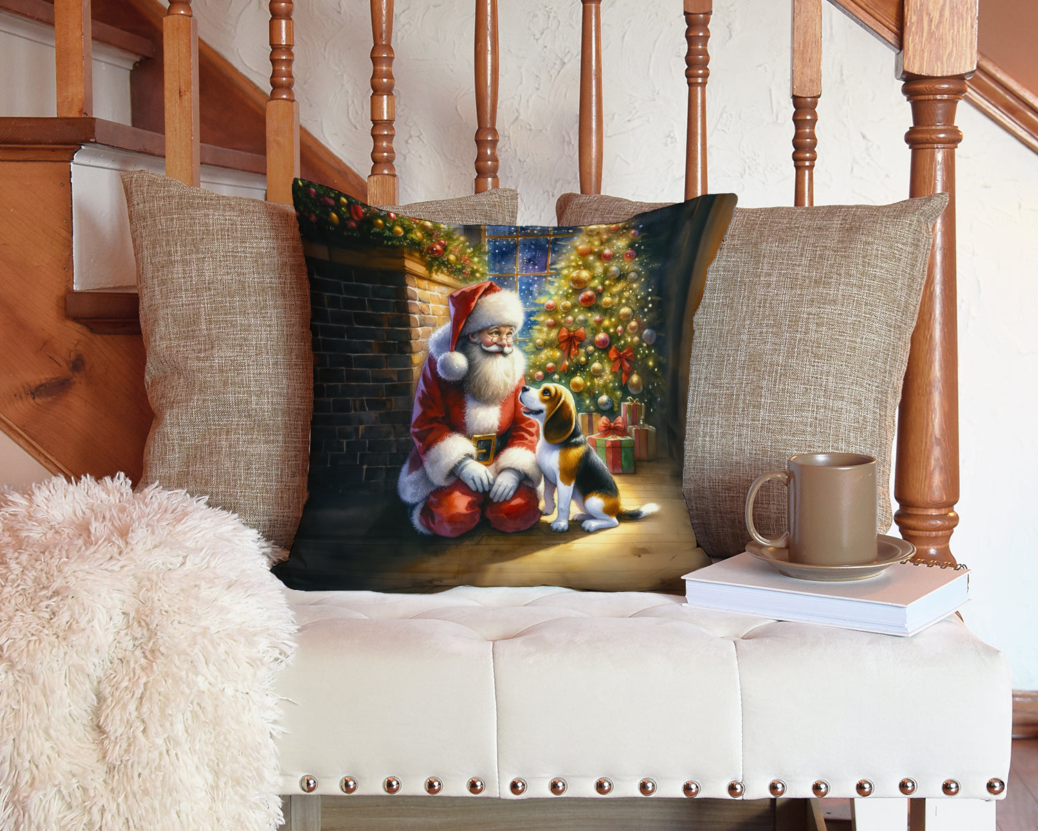Beagle and Santa Claus Throw Pillow