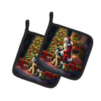 Irish Wolfhound and Santa Claus Pair of Pot Holders