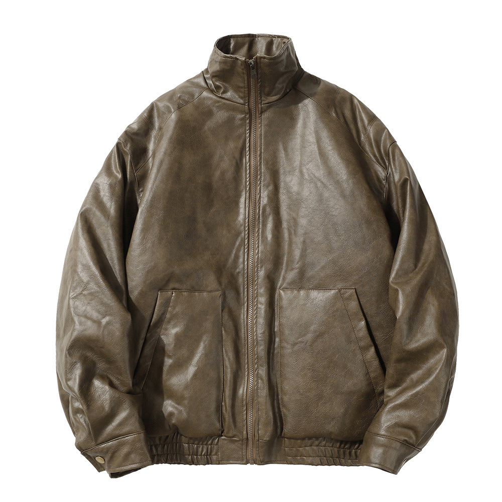 Men's PU Leather Cotton Padded Windproof Winter Coat