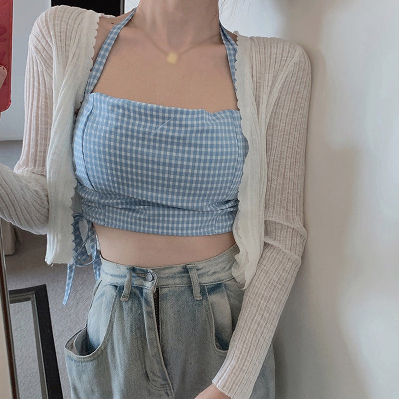 Plaid Lace-Up Tank Top for Women - Slim Fit Camisole