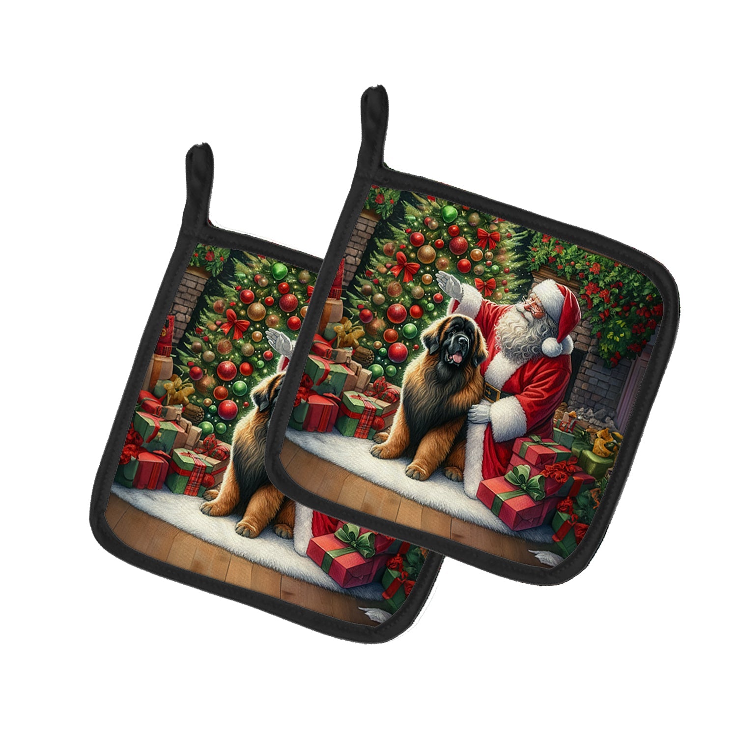 Leonberger and Santa Claus Pair of Pot Holders