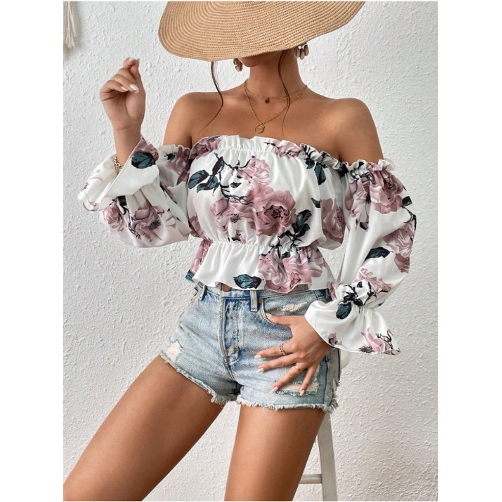 Original Design Women's Floral Print Set with Top & Shorts