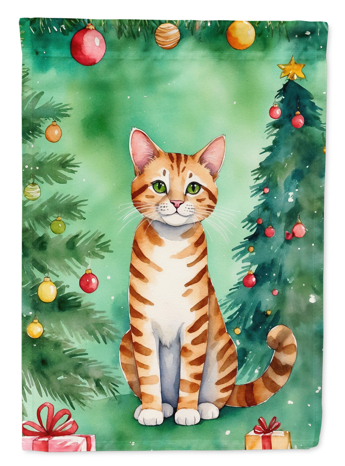 Safari Cat By the Christmas Tree Garden Flag