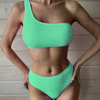 2022 Cross-Border Blue Solid Color High-Waist Bikini