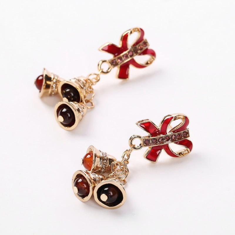 Creative Christmas Bell Bow Earrings for Gifts