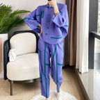 Women's Geometric Pleated Cardigan Set for Fall/Winter