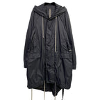 Men's Black Loose-Fit Hooded Trench Coat with Zipper