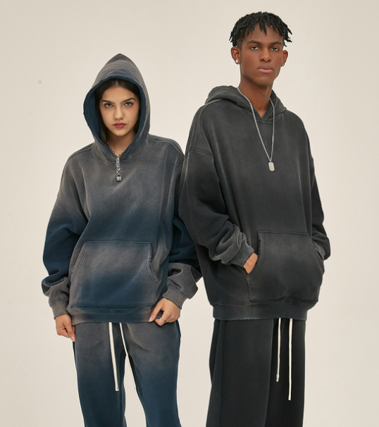 Thick Distressed Hooded Sweater with Fur 350g
