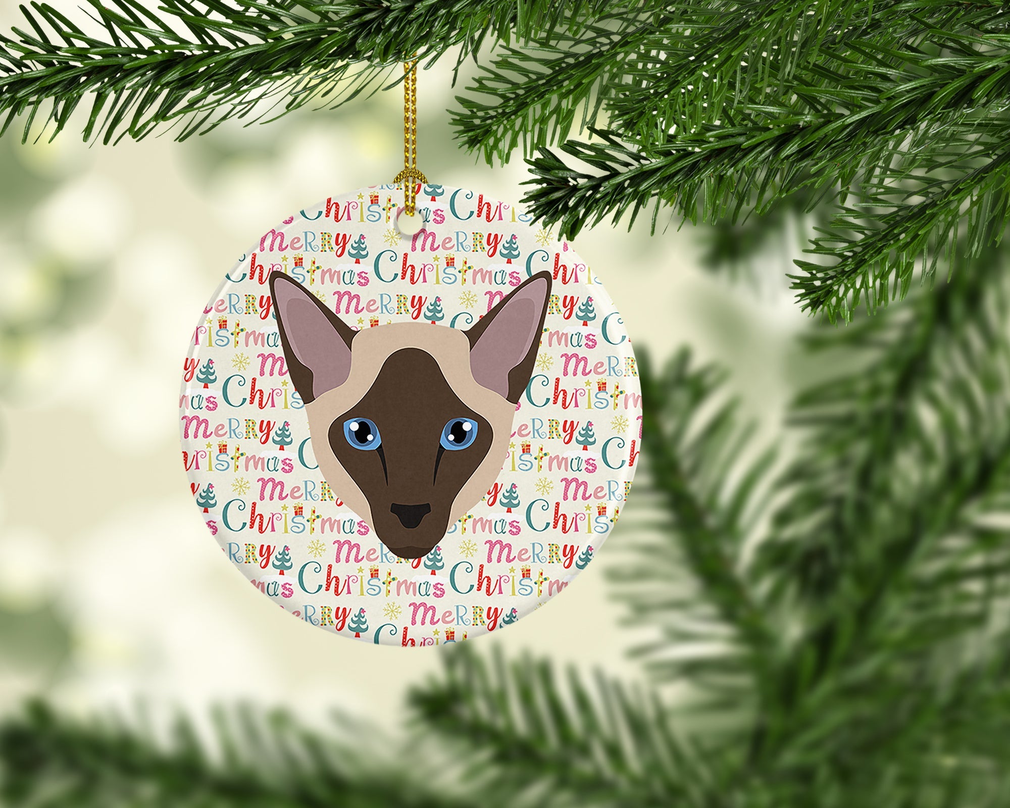 Siamese Modern Cat Christmas Ceramic Ornament