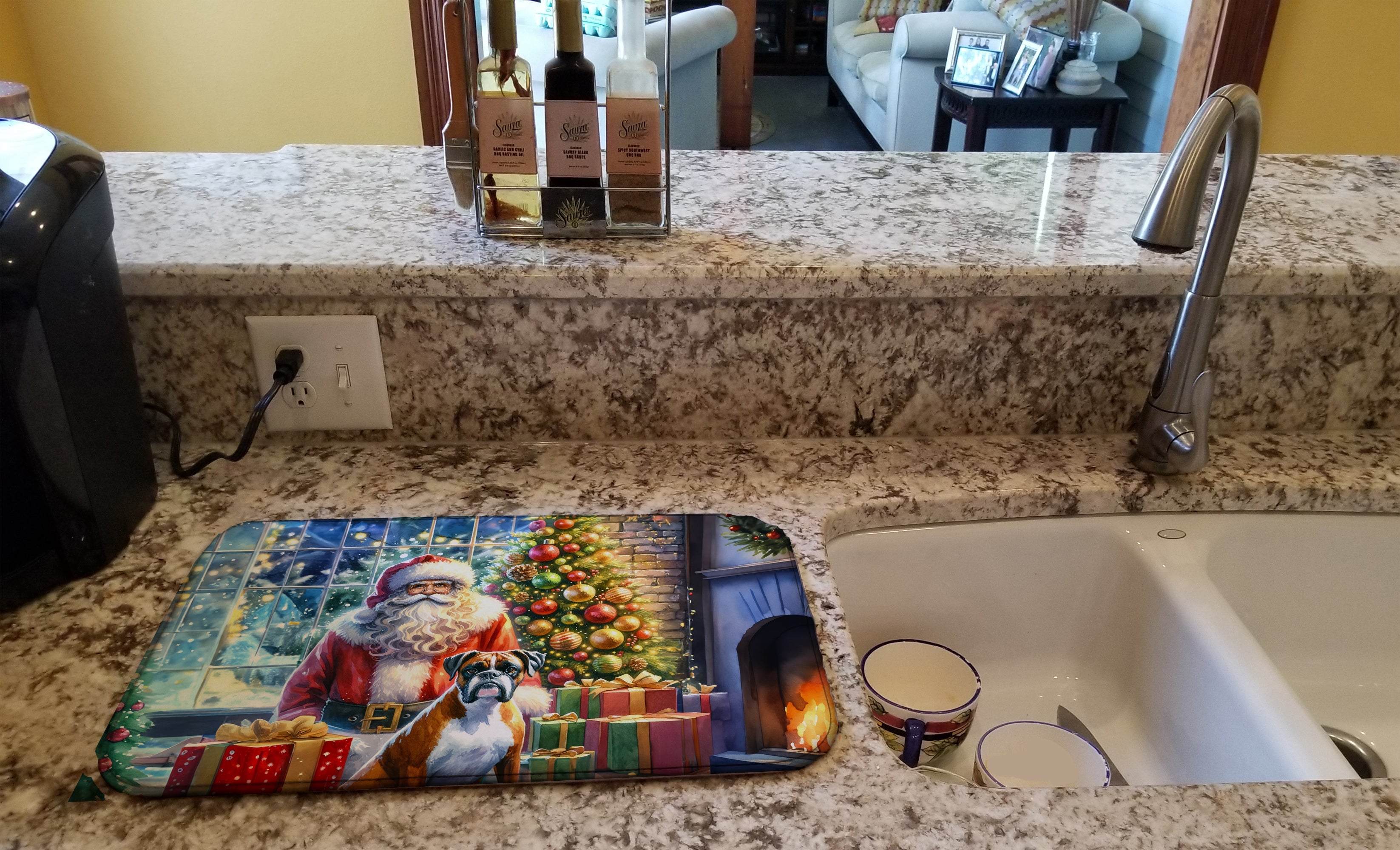 Boxer and Santa Claus Dish Drying Mat