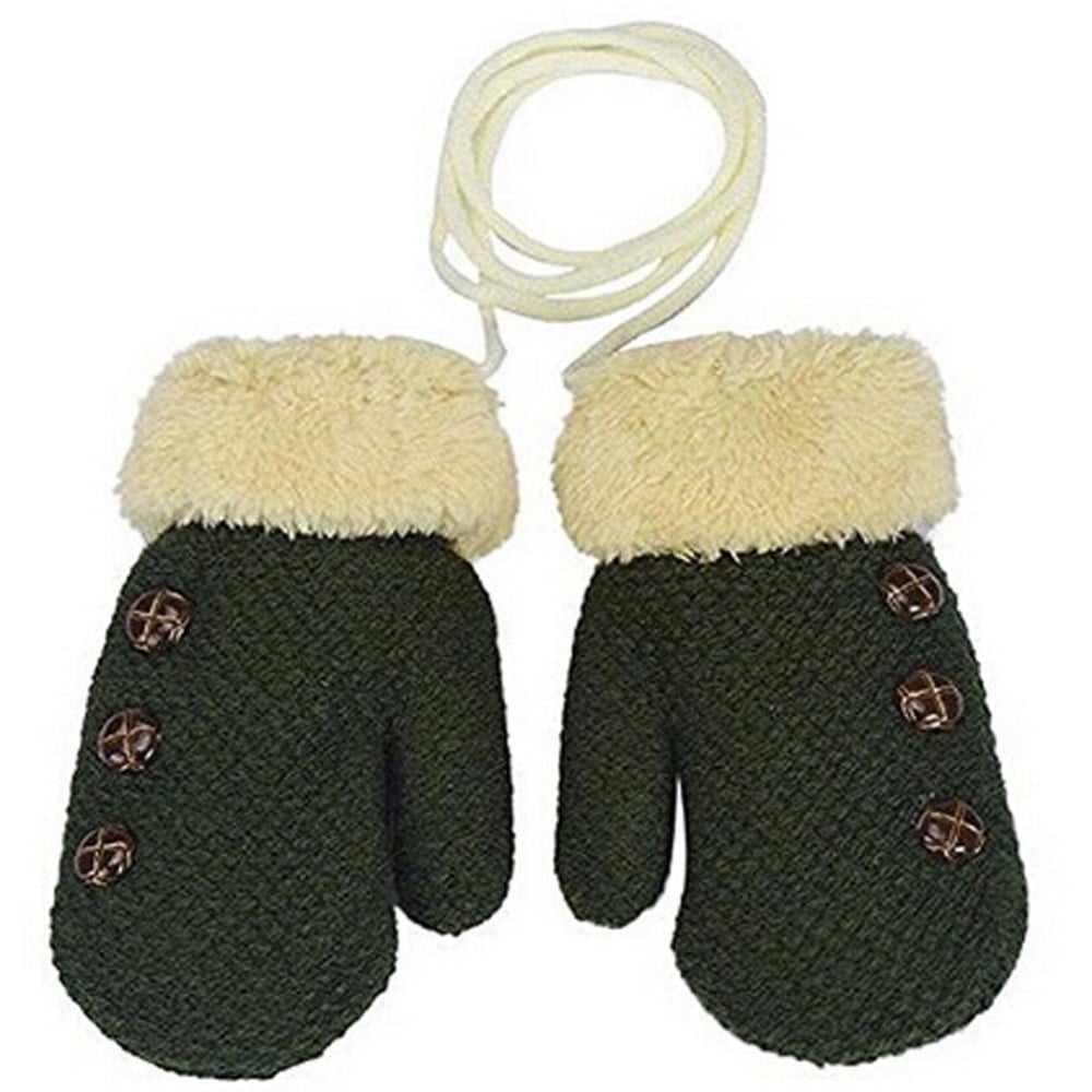 Children's Double-Layer Knitted Velvet Gloves with Lanyard