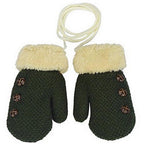 Children's Double-Layer Knitted Velvet Gloves with Lanyard