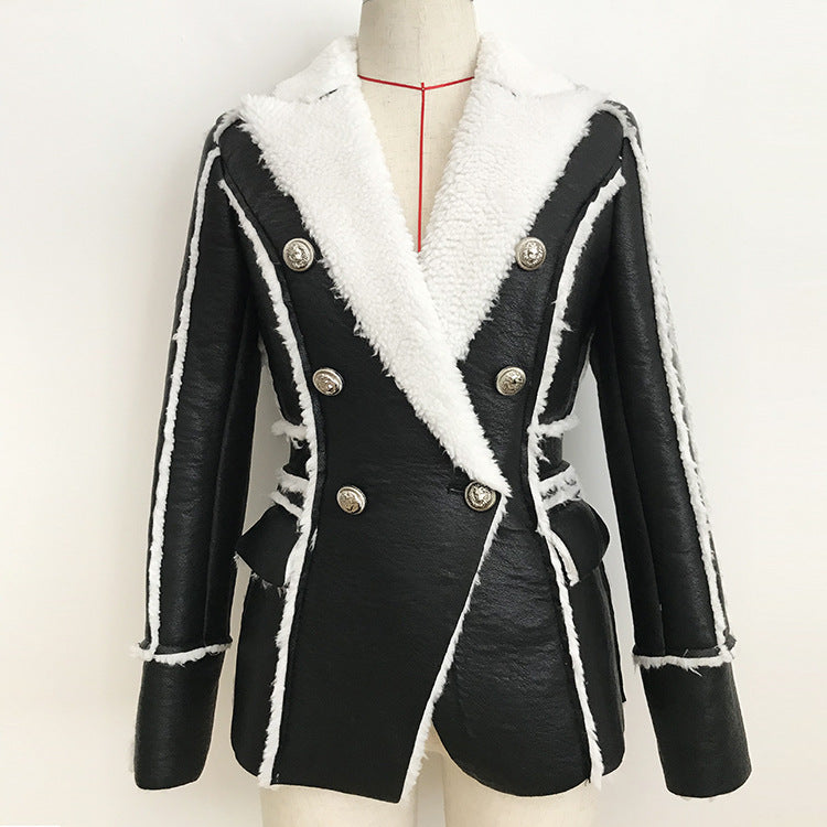 Women's Double-breasted Slim-fit Fur Coat