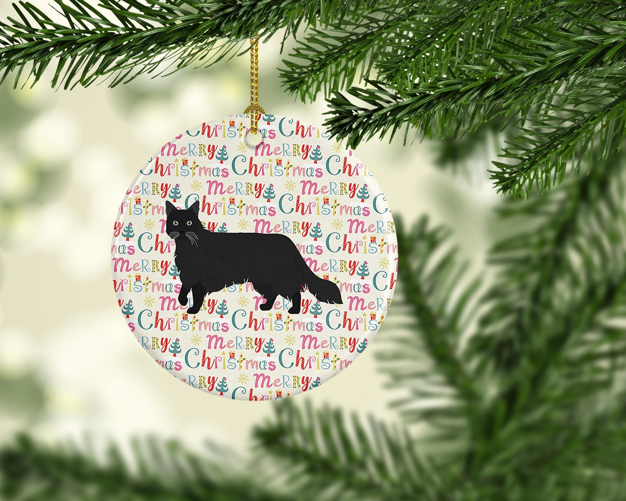 Black Chantilly Tiffany Cat Christmas Ceramic Ornament