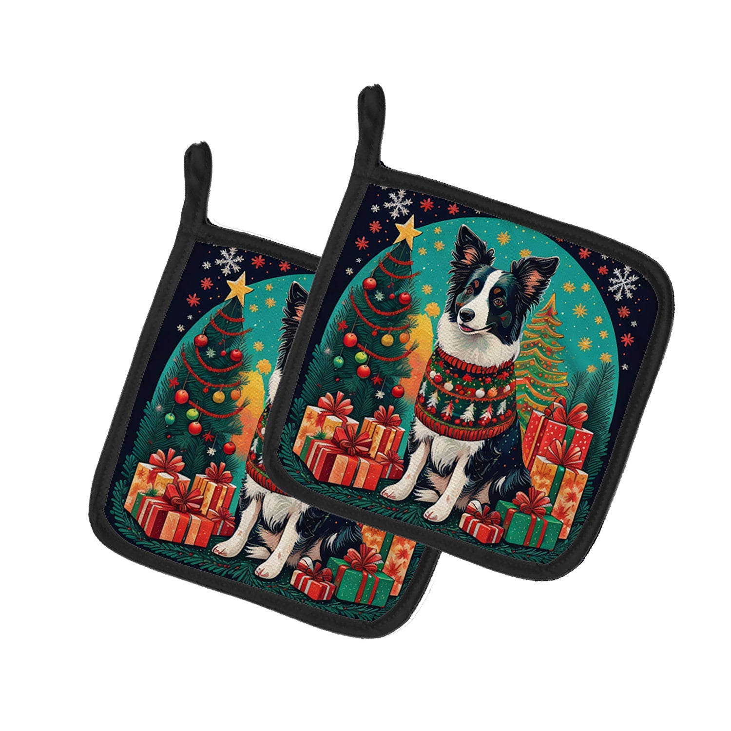 Border Collie Christmas Pair of Pot Holders