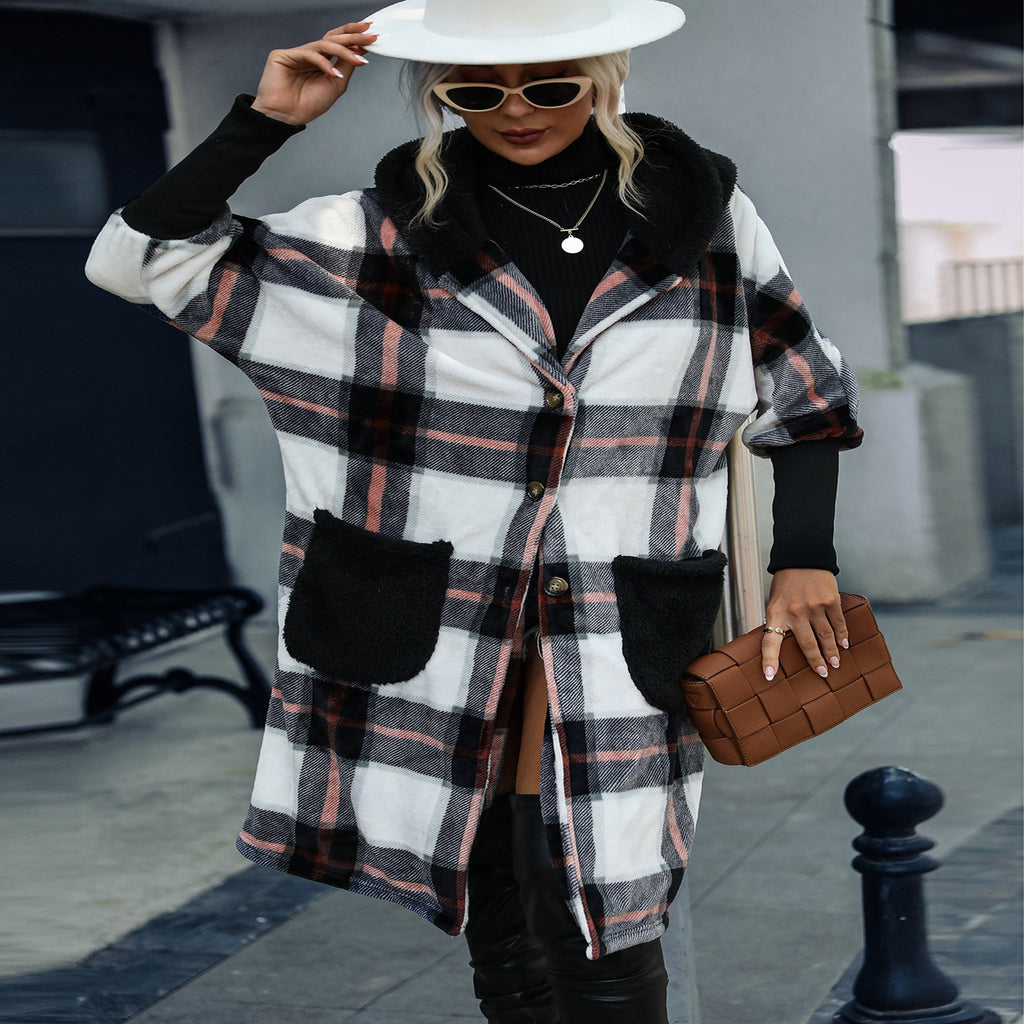 Women's Loose Long-Sleeved Striped Plush Coat