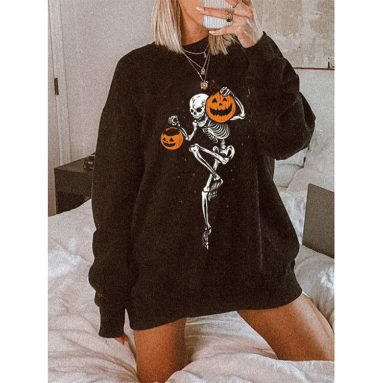 Ladies Long Sleeve Round Neck Letter Print Sweatshirt | Streetwear