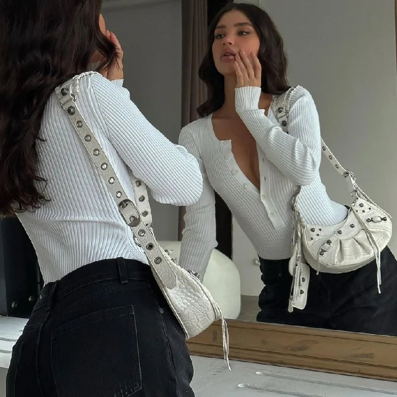 2024 Women's V-Neck Long Sleeve Knit Bodysuit