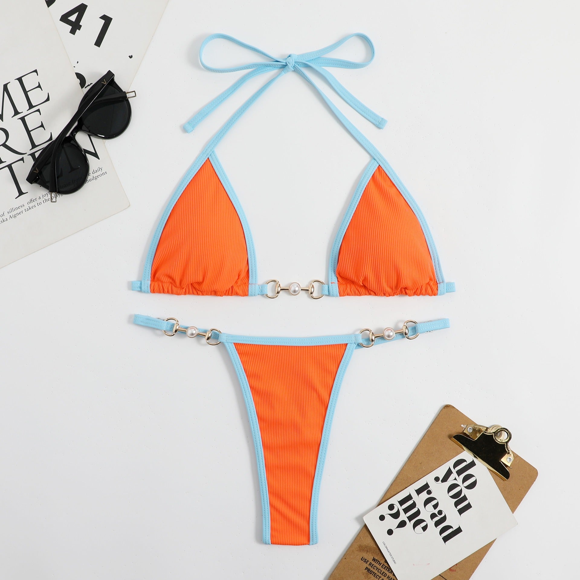 Neon Beaded Triangle Bikini Set