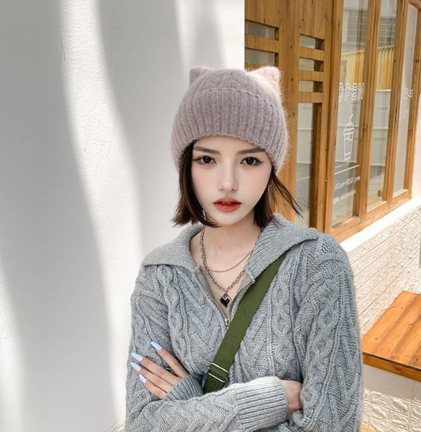 Super Cute Knitted Wool Hat with Little Ears | Embroidered Cap