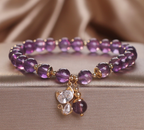 Amethyst Beaded Bracelet with Cat Charm for Women