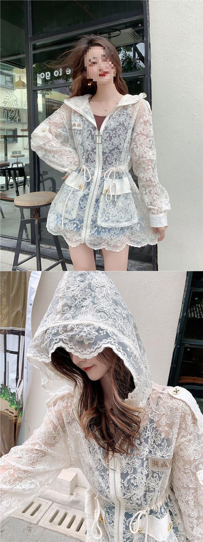 Korean Lace Crocheted Hooded Long-Sleeved Jacket