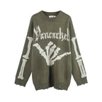 Gothic Black Plaid Knitted Skull Aesthetics Sweater