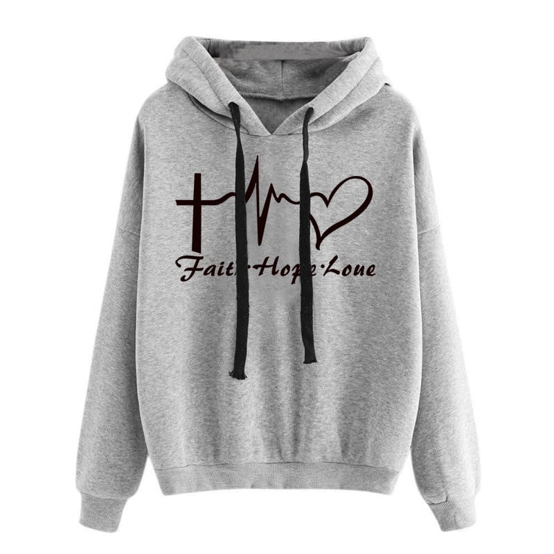 Heart Print Long Sleeve Hoodie Sweatshirt for Women | Streetwear