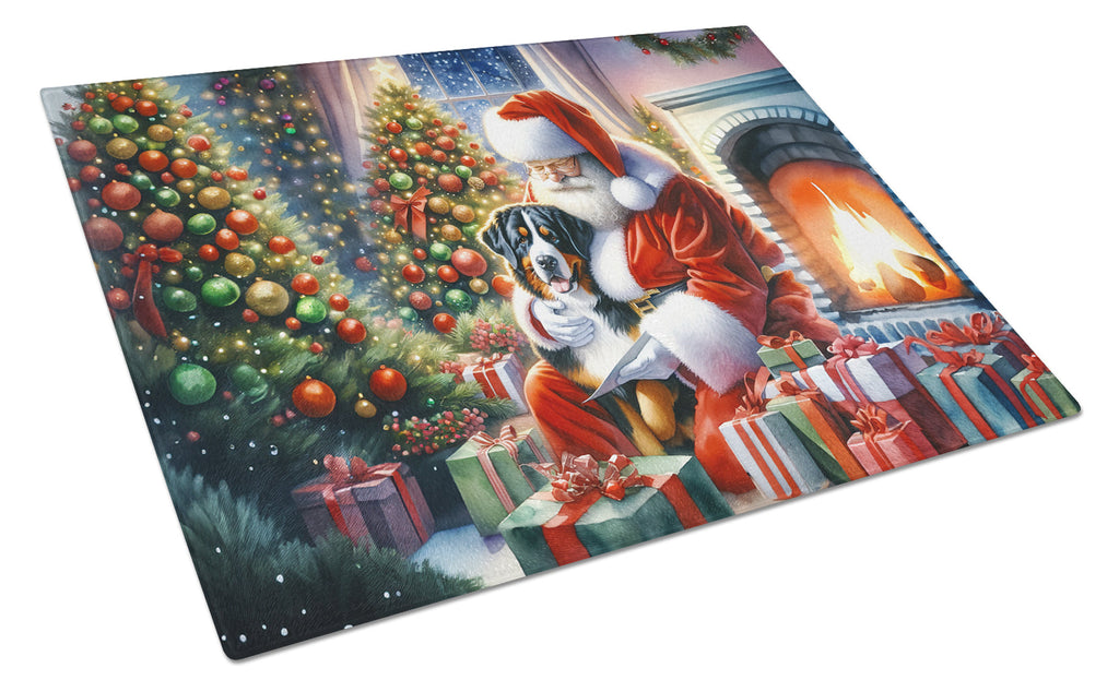 Greater Swiss Mountain Dog and Santa Claus Glass Cutting Board