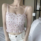 French Floral Shirred Camisole Crop Top