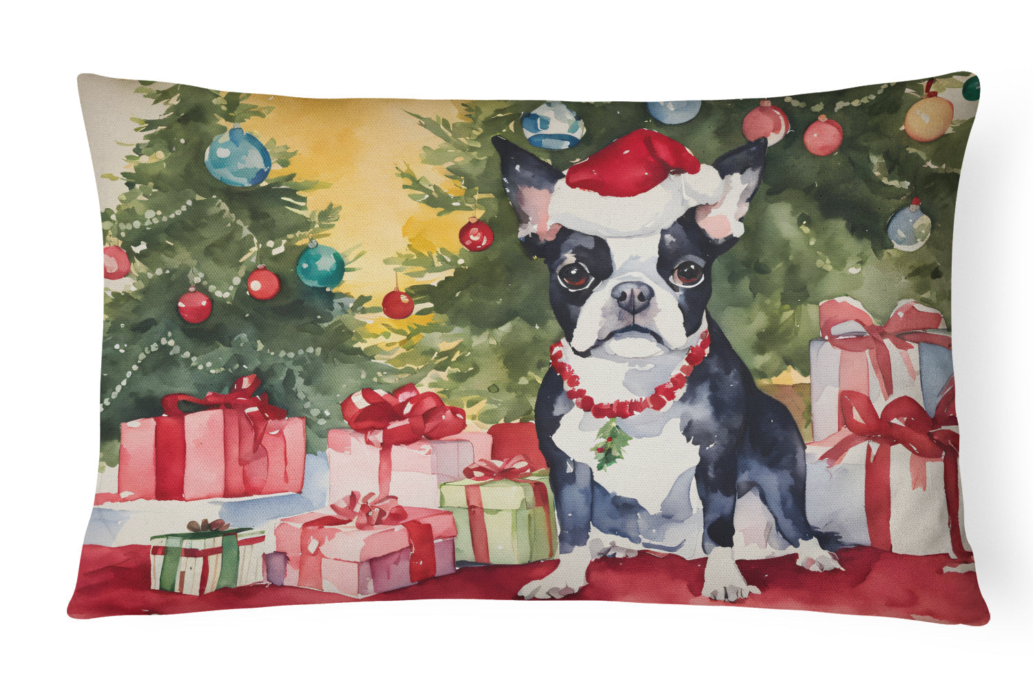 Boston Terrier Christmas Throw Pillow