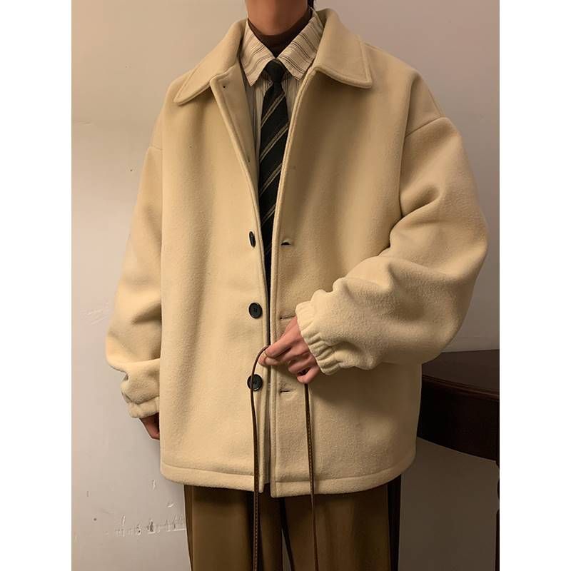 Y2K Korean Style Loose High-End Short Wool Coat for Men
