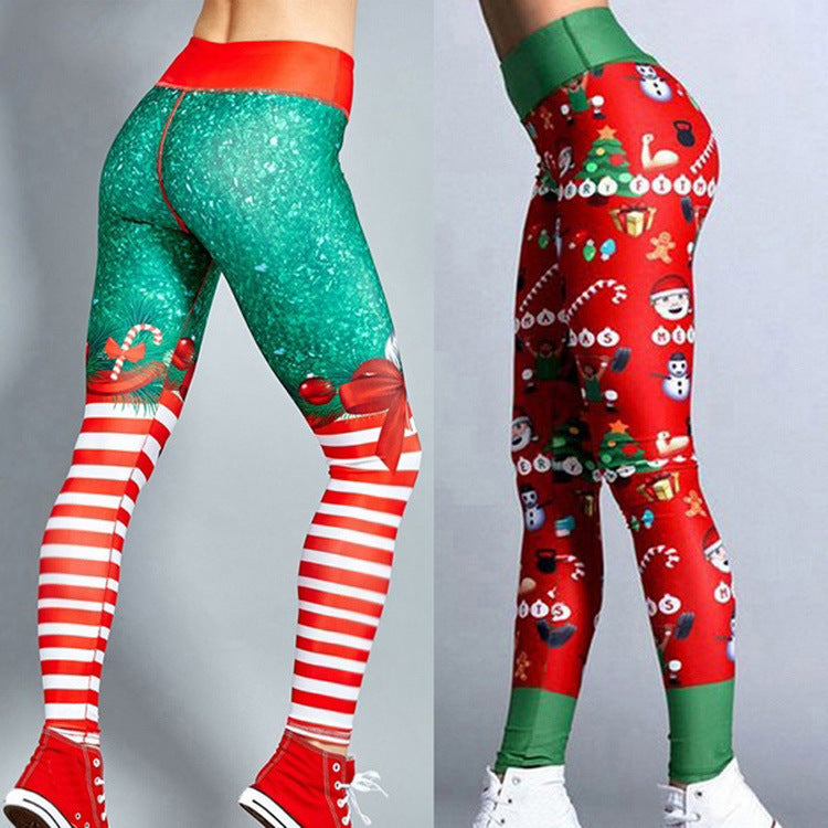High Waist Sports Leggings with Christmas Print