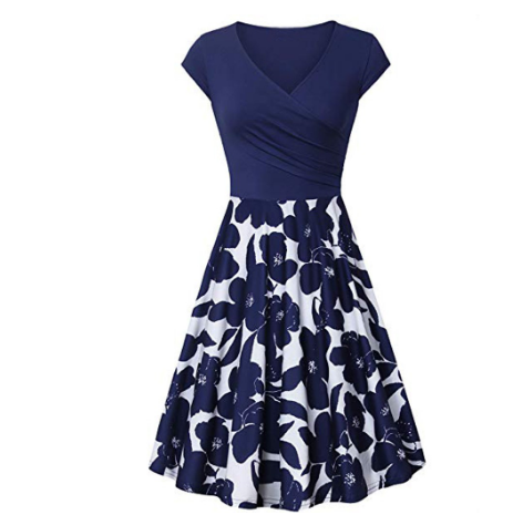 Vintage Patchwork Print Hepburn Style Maxi Dress