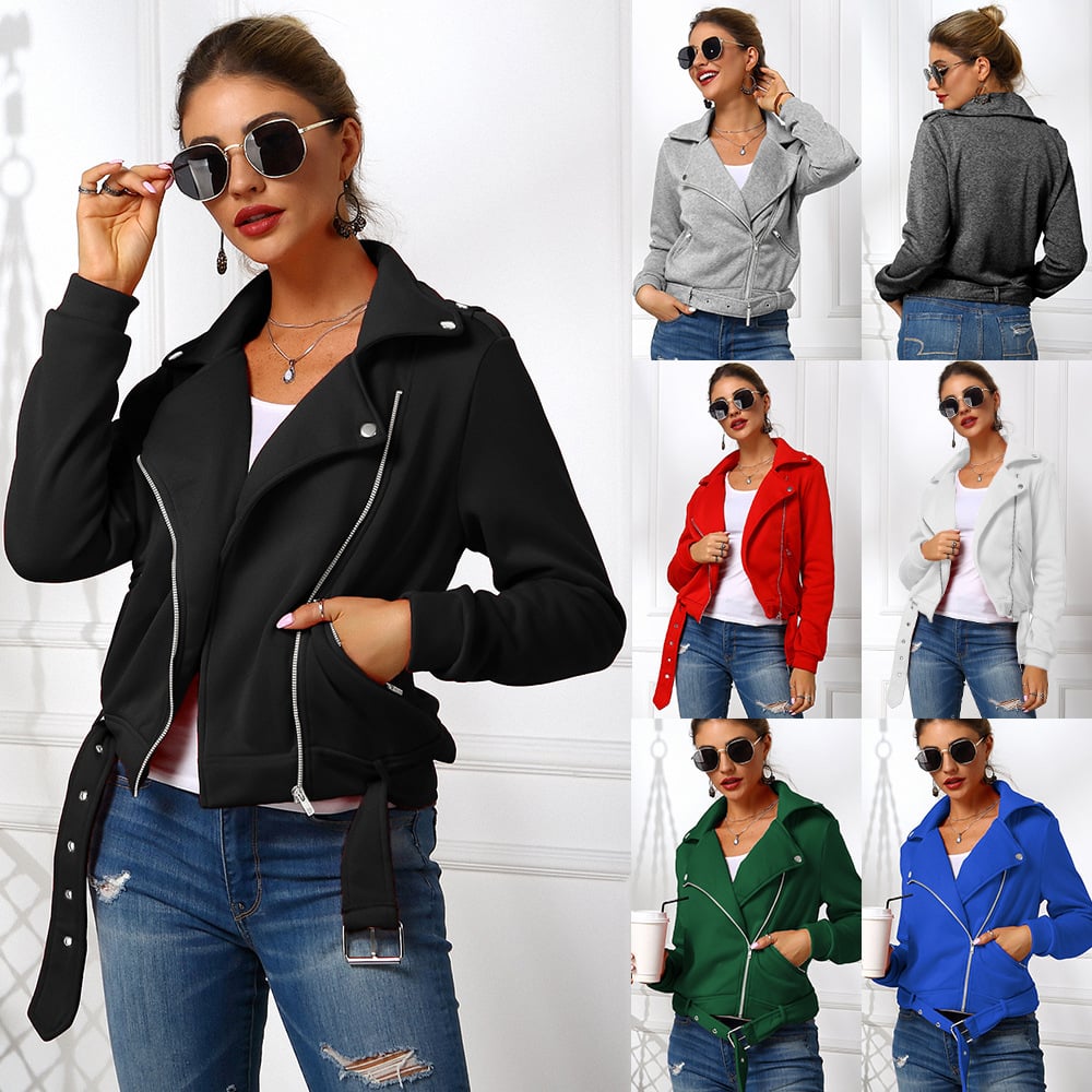 Women's Motorcycle Hoodie with Oblique Zipper Jacket | Streetwear