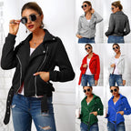 Women's Motorcycle Hoodie with Oblique Zipper Jacket | Streetwear