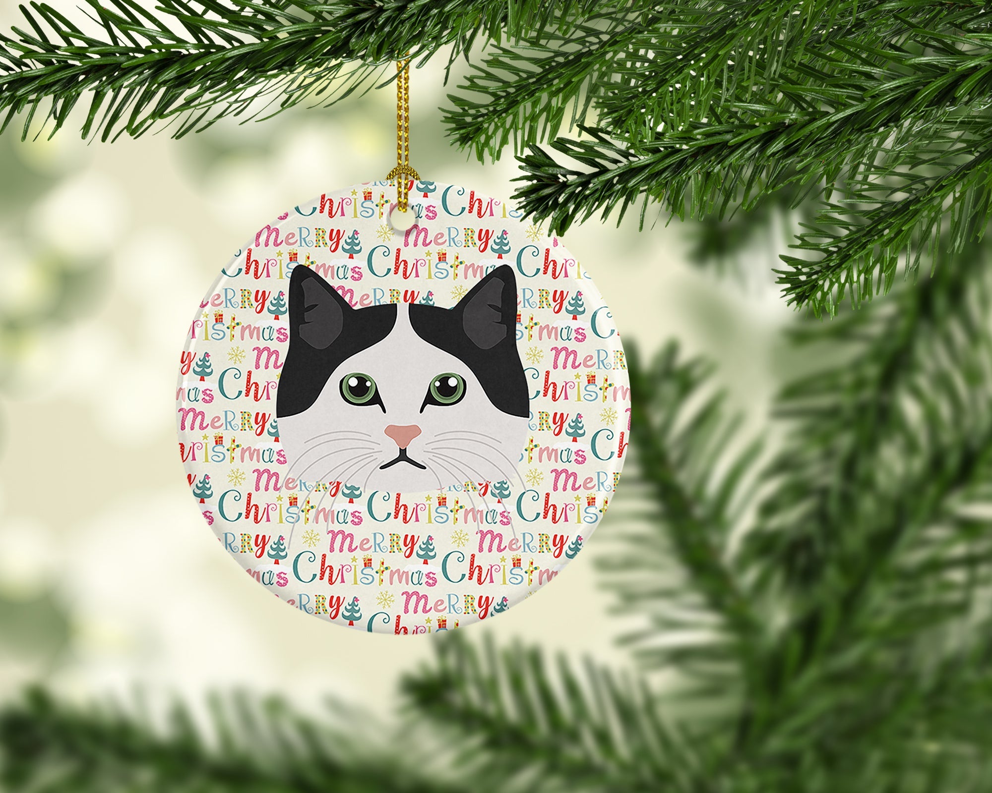 Ragamuffin Cat Christmas Ceramic Ornament