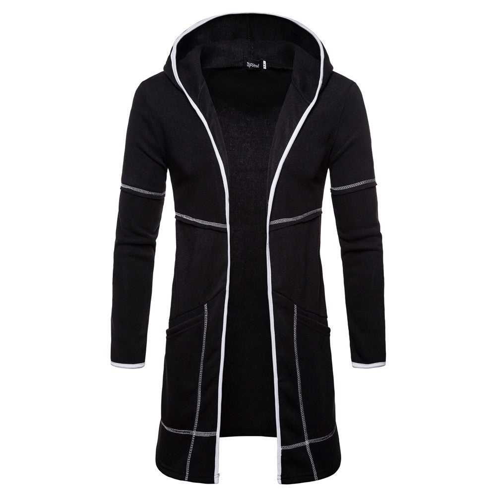 Men's Hooded Mid-Length Solid Color Cardigan Sweater