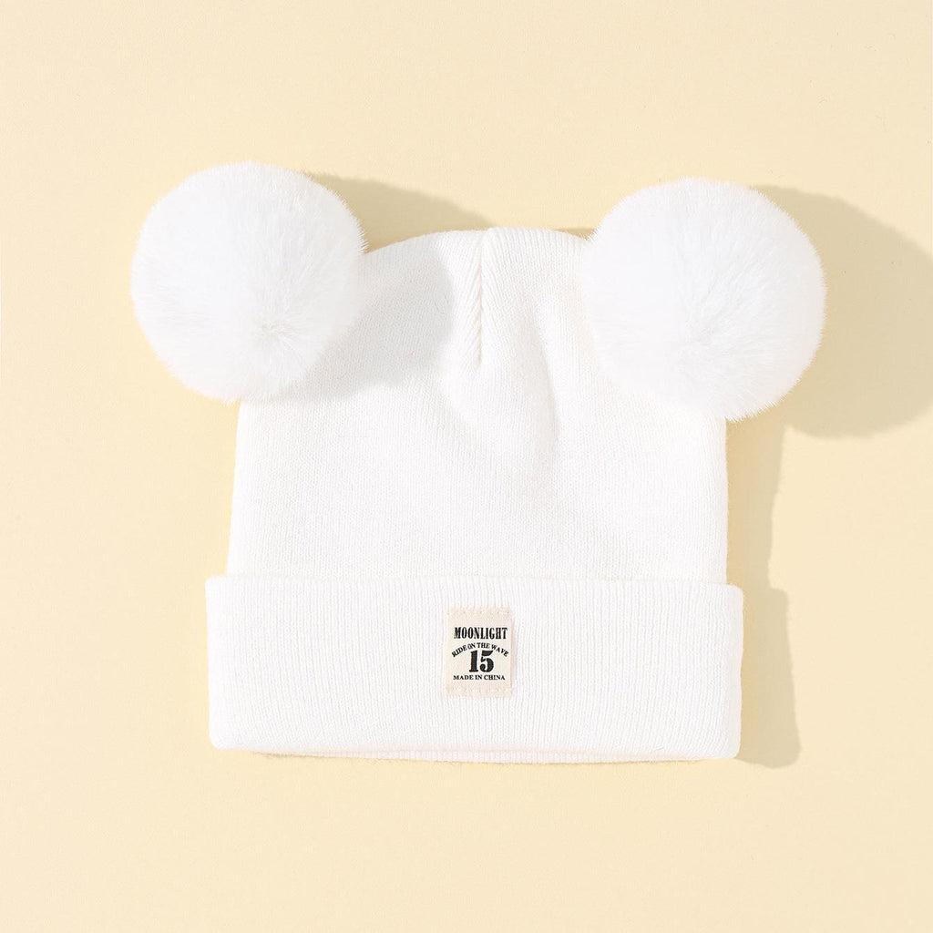 Children's Wool Double Ball Beanie Hat | Embroidered Cap