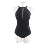 Plus Size Mesh Panel High-Neck One-Piece Swimsuit
