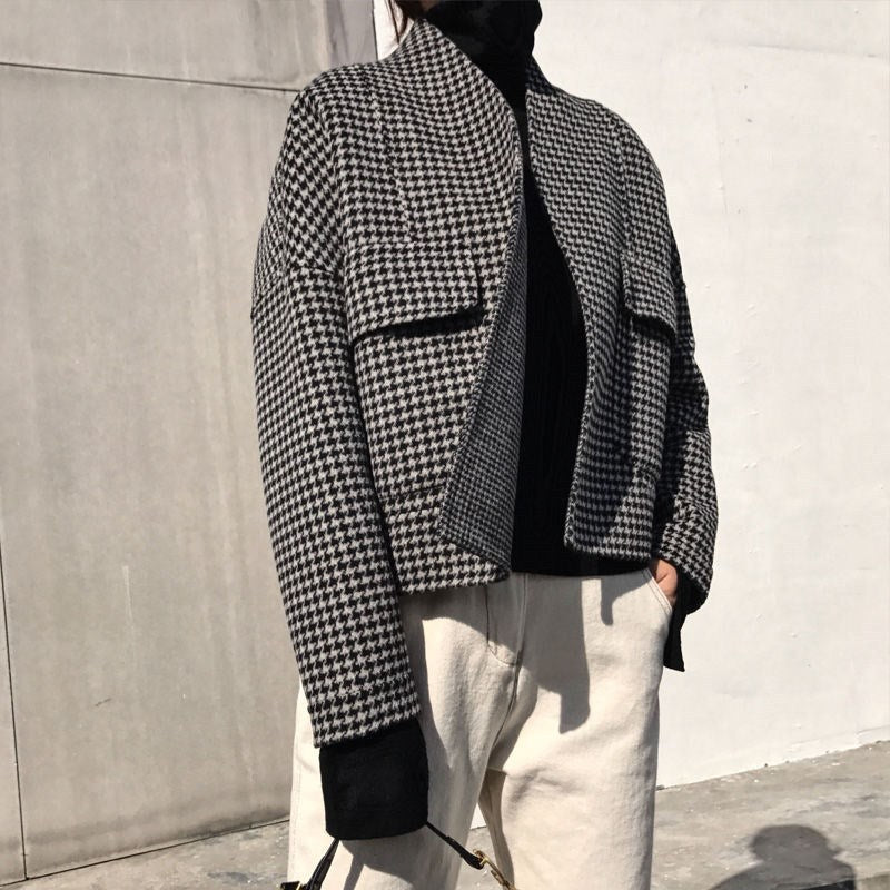 Little Houndstooth Woolen Suit Jacket