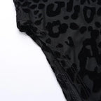 Black Leopard Print Sheer Bodysuit for Women
