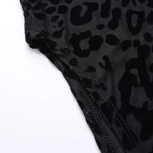 Black Leopard Print Sheer Bodysuit for Women