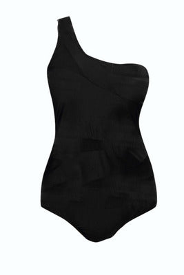 Plus Size Black One-Shoulder Swimsuit for Women