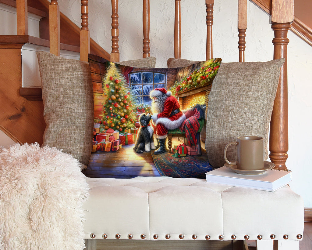 Portuguese Water Dog and Santa Claus Throw Pillow
