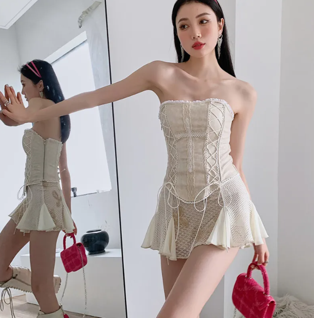 Cross Lace Leather Corset Top