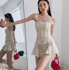 Cross Lace Leather Corset Top