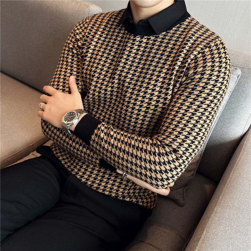 Men's Slim-fit Casual Patchwork Knit Sweater